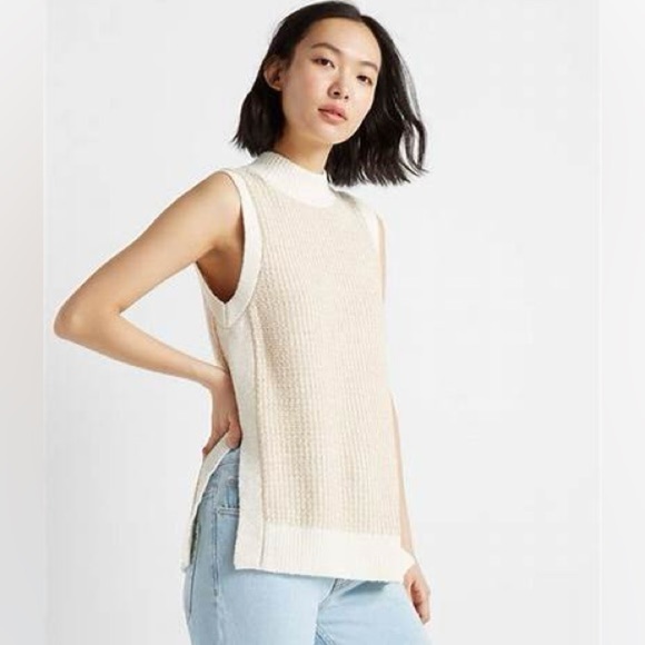 Club Monaco Stitchy Tunic Tank Cream/Tan Sleeveless Sweater Sz Large - Picture 13 of 13